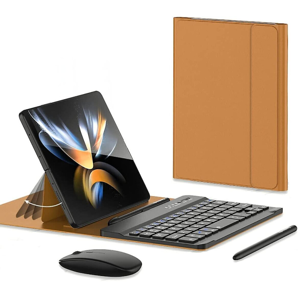 (Brown) Phone Case Wireless Keyboard Mouse Capacitive Pen For Samsung Galaxy Z Fold 4 Brown 768611148053