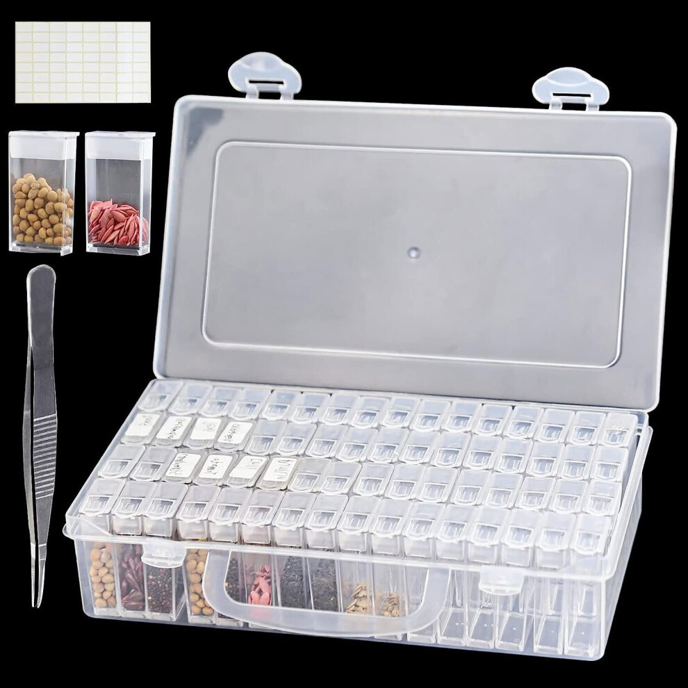 64 Slots Plastic Seed Storage Organizer Box,Transparent Reusable Seed Container Organizer with Label Stickers