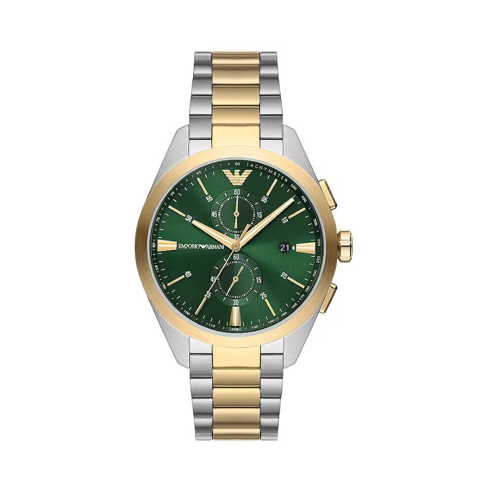 Emporio Armani Orologio Da Uomo, Movimento Cronografo, Cassa In Acciaio Inossidabile Argentata Da 43 Mm Con Bracciale In Acciaio Inossidabile, AR11511, Tonalità Oro E Verde, 43 Mm-image