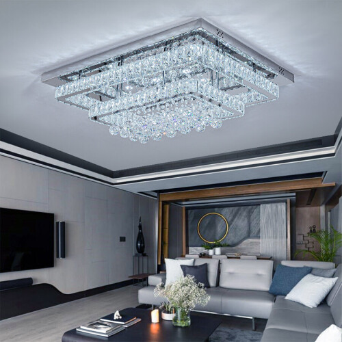 Living And Home 100W Double-Tier Rectangular Crystal LED Ceiling Light 1