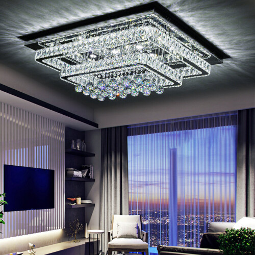 Living And Home 100W Double-Tier Rectangular Crystal LED Ceiling Light 2
