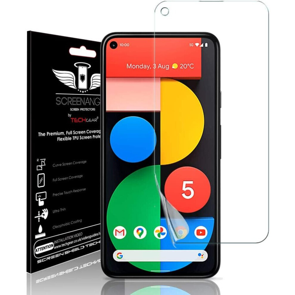 TECHGEAR Screen Protector fits Google Pixel 5 [Screen Angel Edition] [Case Friendly] [Bubble Free] [FULL Screen Coverage] HD Clear Flexible TPU Film