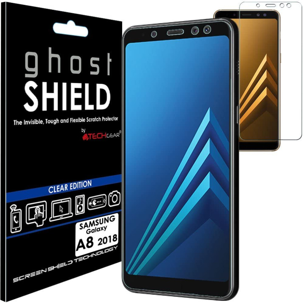 [2 Pack] TECHGEAR Screen Protectors to fit Samsung Galaxy A8 2018 [ghostSHIELD Edition] Flexible TPU Screen Protector with Full Screen Coverage