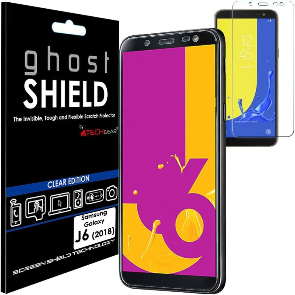 [2 Pack] TECHGEAR Screen Protectors to fit Samsung Galaxy J6 [ghostSHIELD Edition] Reinforced Flexible TPU Screen Protector with Full Screen Coverage