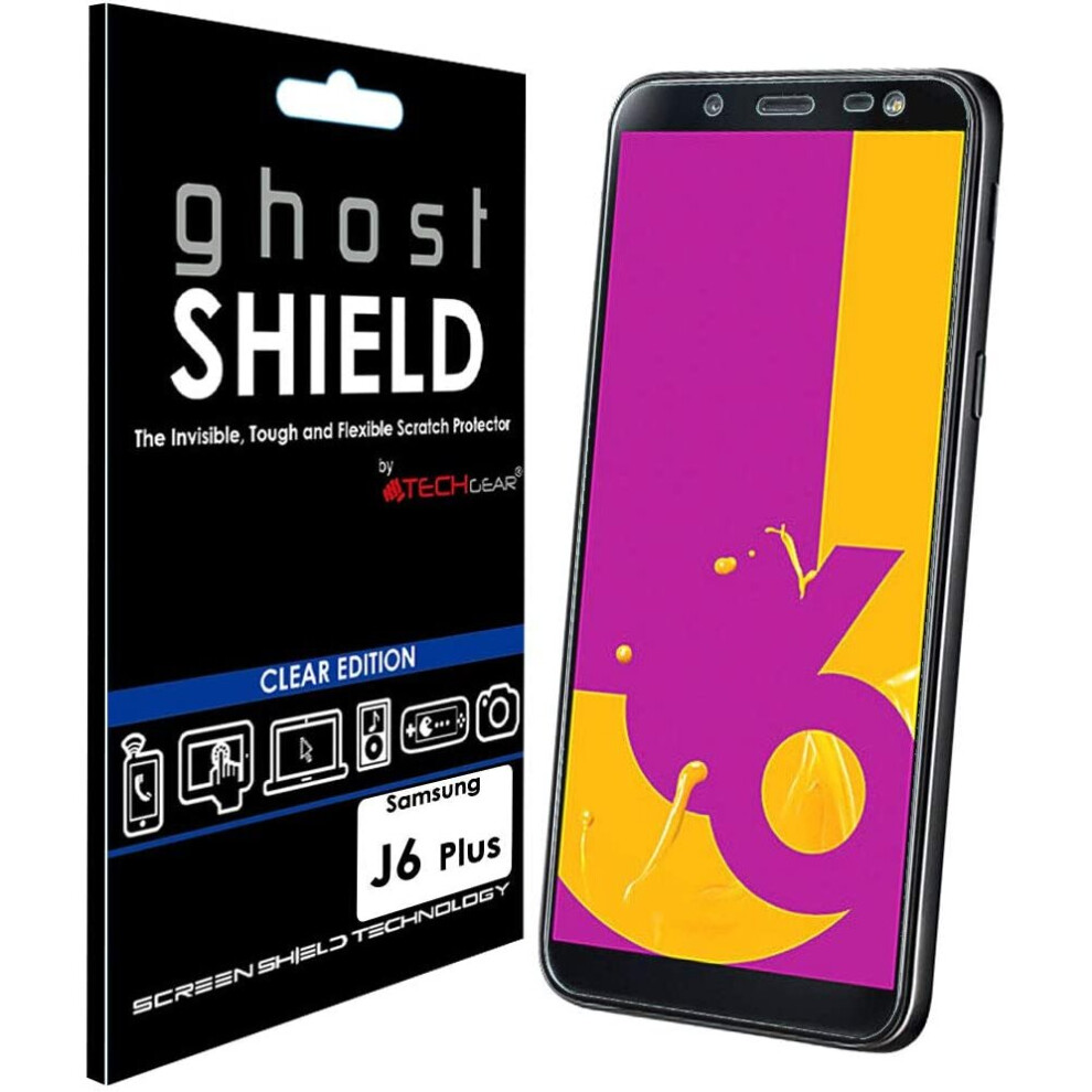 [2 Pack] TECHGEAR Screen Protectors for Samsung Galaxy J6 Plus [ghostSHIELD Edition] Reinforced TPU Screen Protector with Full Screen Coverage