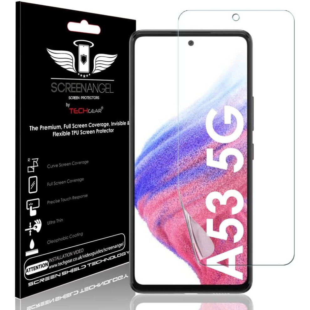 TECHGEAR Screen Protector fits Samsung Galaxy A53 5G [Screen Angel Edition][Case Friendly] [Bubble Free] [FULL Screen Coverage] TPU Film