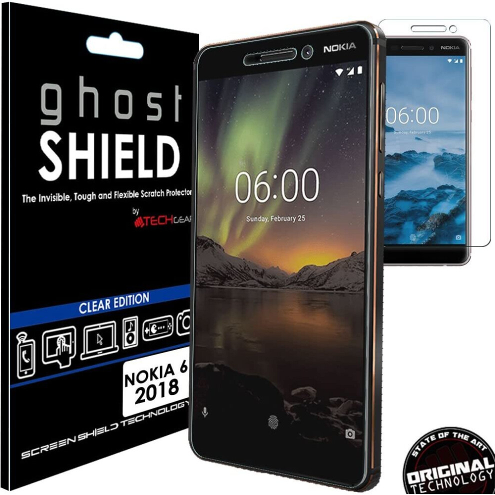 [2 Pack] TECHGEAR Screen Protectors to fit Nokia 6.1 [ghostSHIELD Edition] Reinforced Flexible TPU Screen Protector with Full Screen Coverage