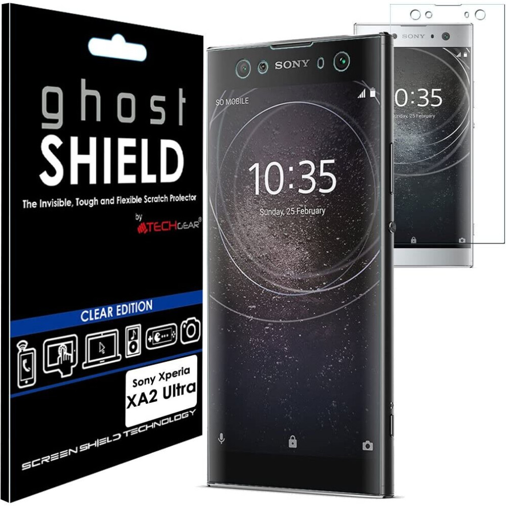 TECHGEAR Screen Protector to fit Sony Xperia XA2 Ultra [ghostSHIELD Edition] Flexible TPU Screen Protector with Full Screen Coverage inc Curved Screen