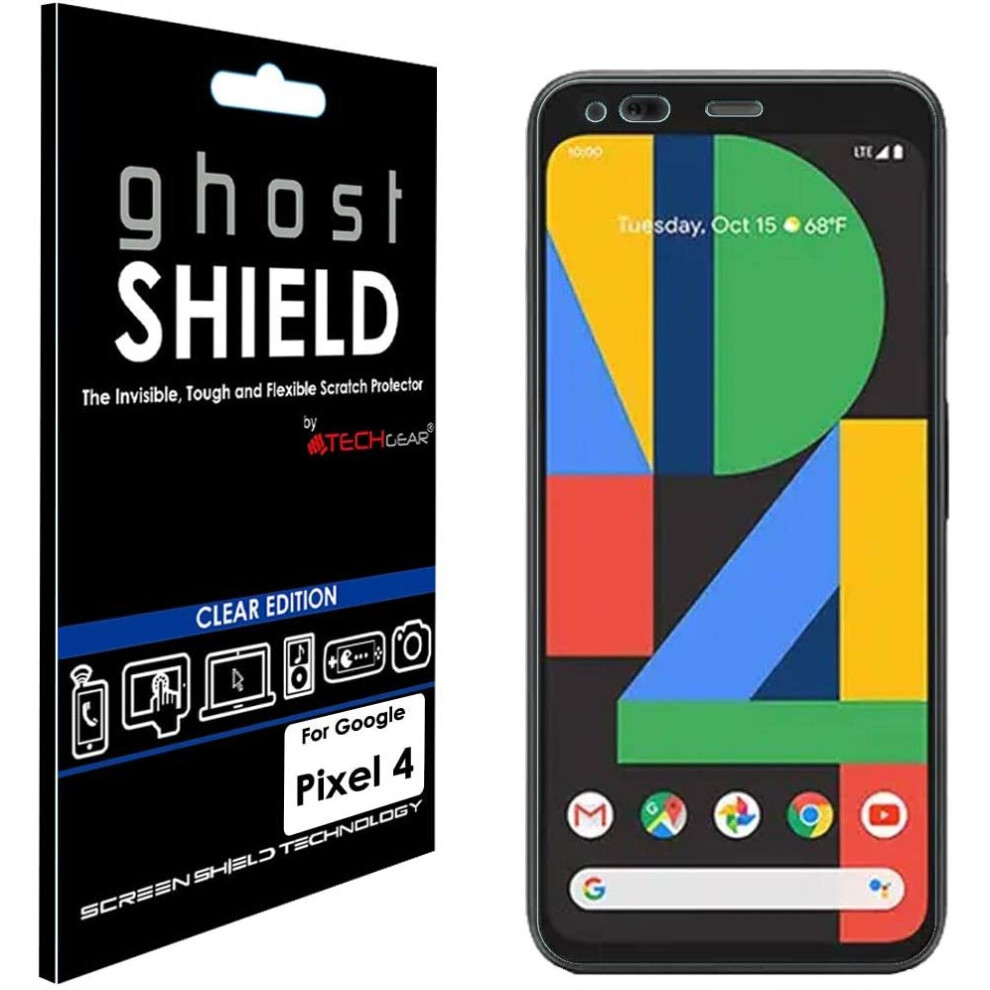 TECHGEAR Screen Protector for Google Pixel 4 [ghostSHIELD Edition] Genuine Reinforced TPU film Screen Protector [FULL Screen Coverage]