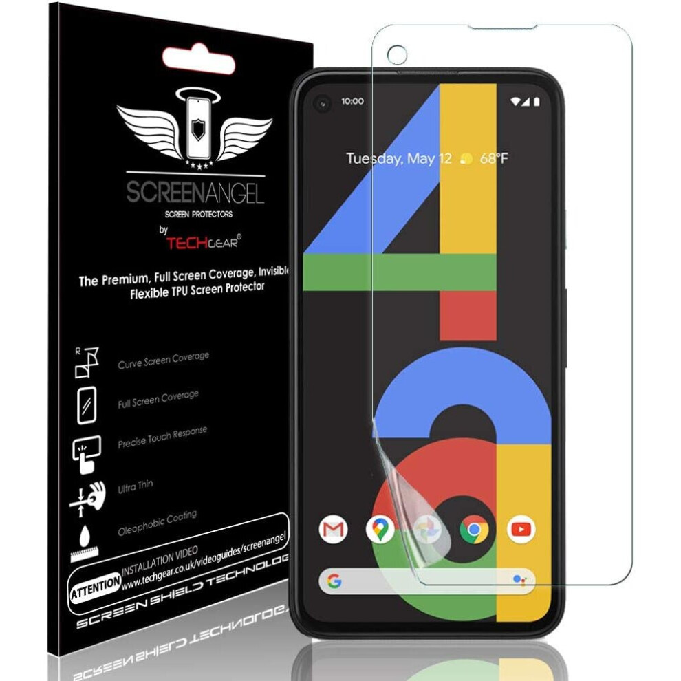 Techgear Screen Protector Fits Google Pixel 4A [Screen Angel Edition] [Case Friendly] [Bubble Free] [Full Screen Coverage] Hd Clear Flexible Tpu Film