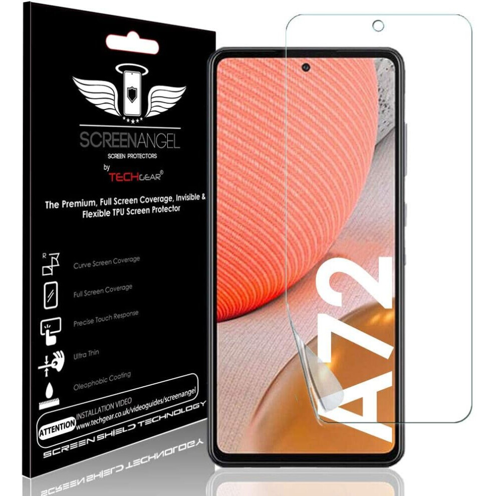 TECHGEAR [3 Pack] Screen Protector fits Samsung Galaxy A72 Ultra [Screen Angel Edition][Case Friendly] [Bubble Free] [FULL Screen Coverage] TPU Film