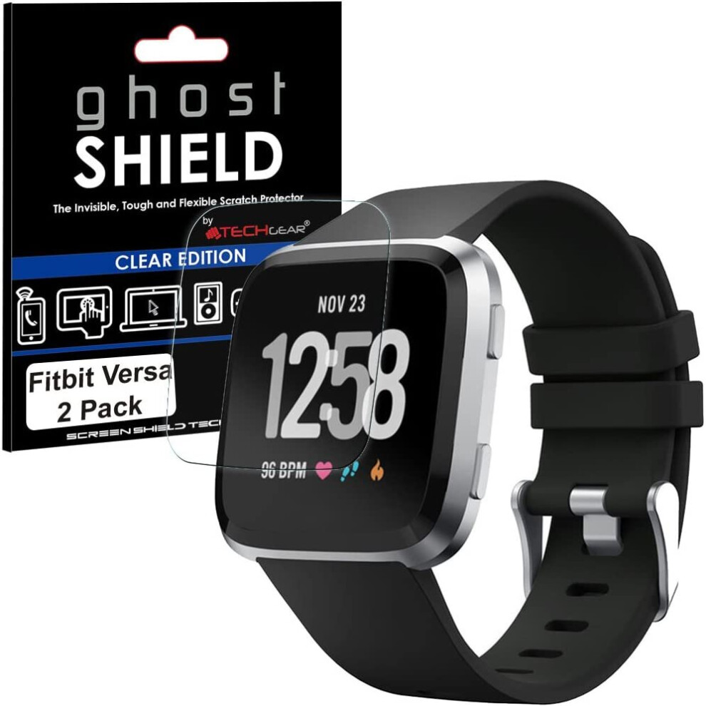 [2 Pack] TECHGEAR Screen Protectors to fit Fitbit Versa [ghostSHIELD Edition]  Reinforced Flexible TPU Screen Protector with Full Screen Coverage