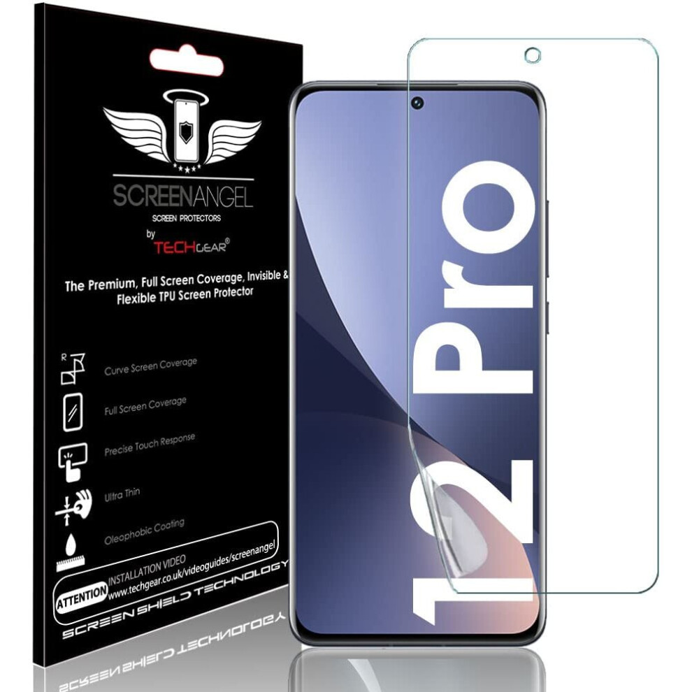 TECHGEAR [3 Pack] Screen Protector fits Xiaomi 12 Pro 5G [Screen Angel Edition] [Case Friendly] [Bubble Free] [FULL Screen Coverage] TPU Film