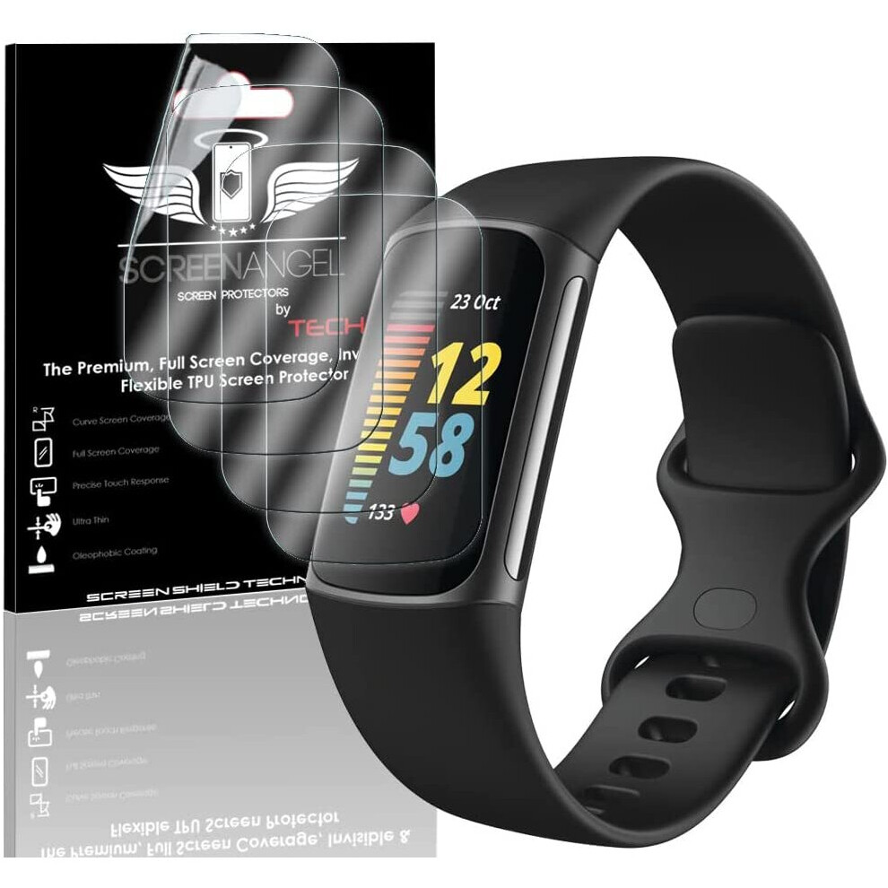 Techgear [4 Pack] Screen Protectors For Fitbit Charge 5 [Screen Angel Edition] [Full Display Screen Coverage] [Hd Clear] Tpu Film Screen Protector
