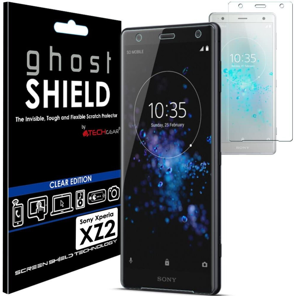 [3 Pack] TECHGEAR Screen Protectors to fit Sony Xperia XZ2 [ghostSHIELD Edition] TPU Screen Protector with Full Screen Coverage inc Curved Screen