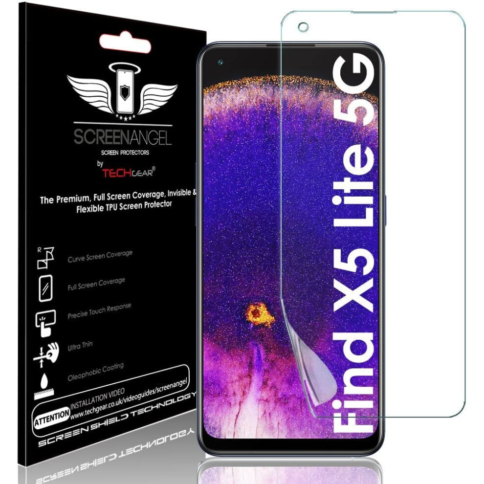 Techgear Screen Protector Fits Oppo Find X5 Lite 5G [Screen Angel Edition] [Case Friendly] [Bubble Free] [Full Screen Coverage] Tpu Film