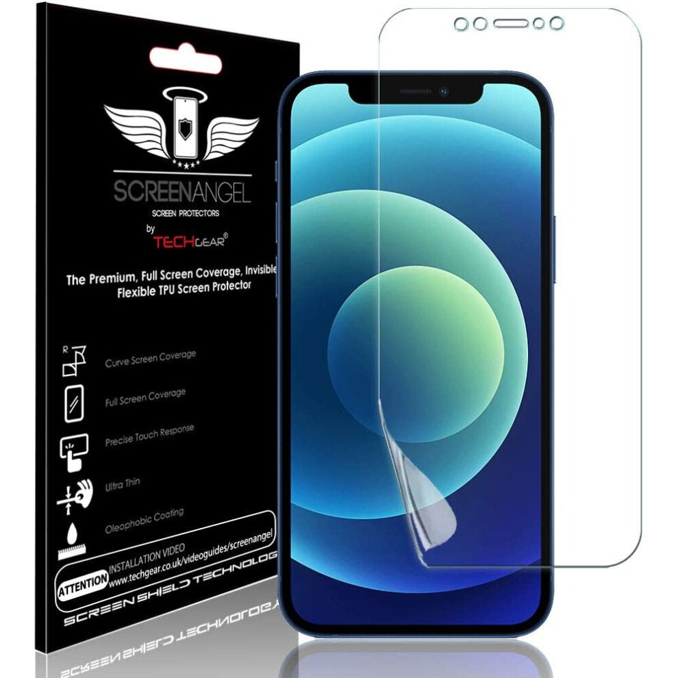 TECHGEAR Screen Protector fits iPhone 12, iPhone 12 Pro 6.1" [Screen Angel Edition] [Bubble Free] [FULL Screen Coverage] HD Clear Flexible TPU Film