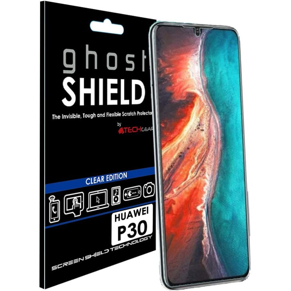 [Pack of 3] TECHGEAR Screen Protectors fit Huawei P30 [ghostSHIELD Edition] Reinforced TPU film Screen Protector with FULL Screen Coverage inc