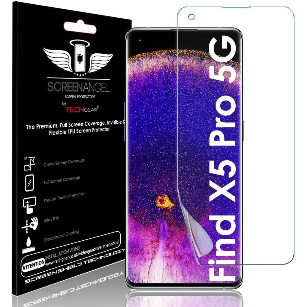 Techgear Screen Protector Fits Oppo Find X5 Pro 5G [Screen Angel Edition] [Case Friendly] [Bubble Free] [Full Screen Coverage] Tpu Film