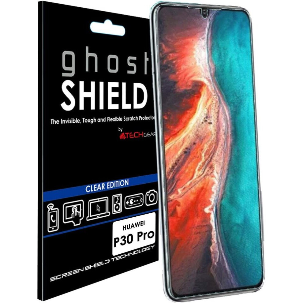 TECHGEAR Screen Protector fits Huawei P30 Pro [ghostSHIELD Edition] Reinforced TPU film Screen Protector with FULL Screen Coverage inc