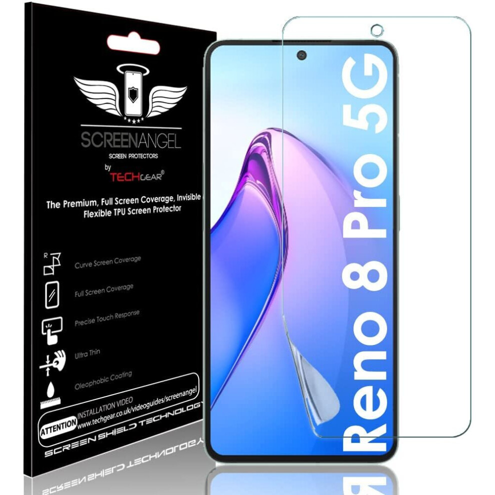 Techgear Screen Protector Fits Oppo Reno 8 Pro 5G [Screen Angel Edition] [Case Friendly] [Bubble Free] [Full Screen Coverage] Tpu Film