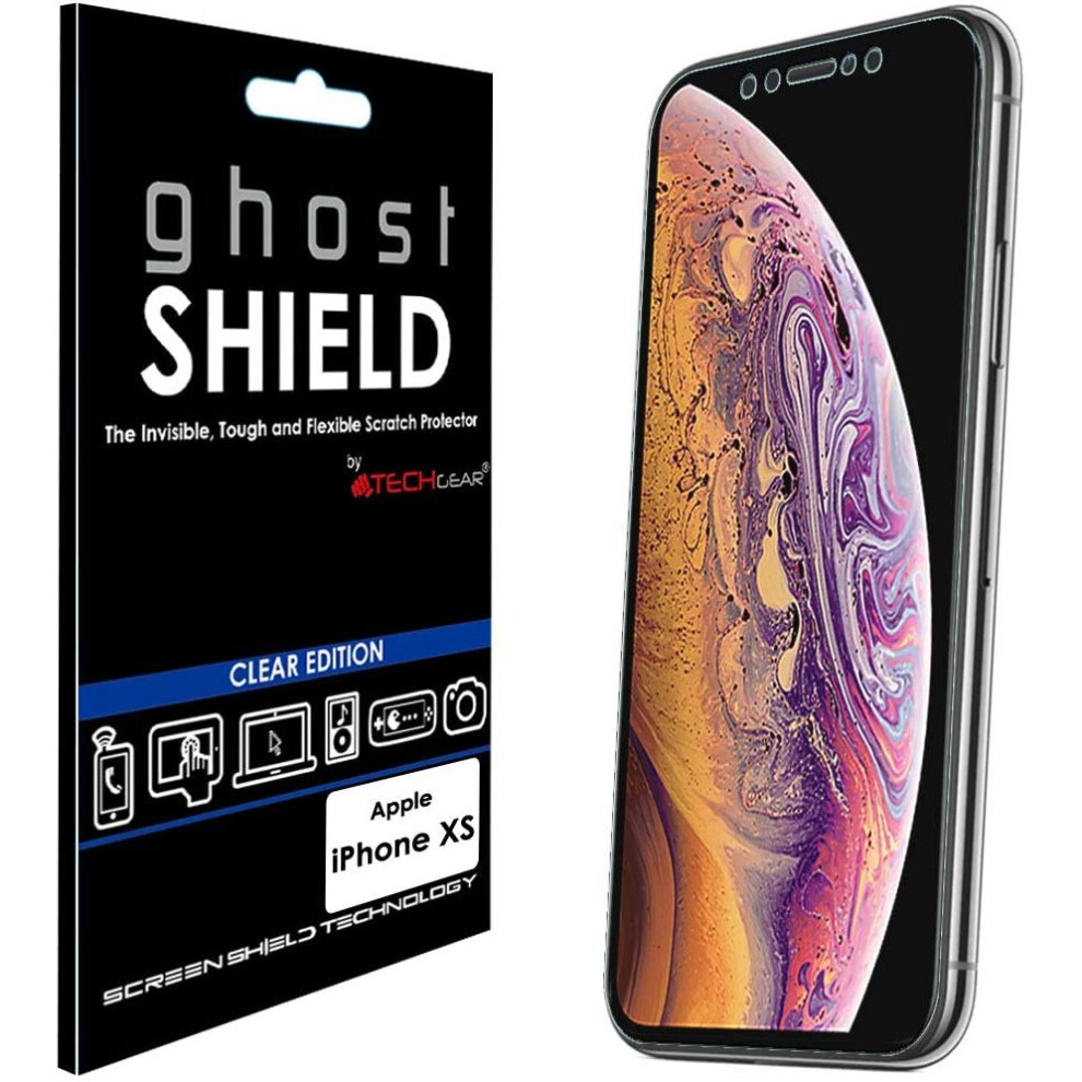 Techgear Screen Protector For Apple Iphone Xs [Ghostshield Edition] Reinforced Flexible Tpu Screen Protector With Full Screen Coverage