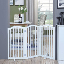 (3 Panels) Wooden Dog Gate Freestanding Pet Fence Foldable Safety Barrier