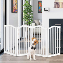 (4 Panels) Wooden Dog Gate Freestanding Pet Fence Foldable Safety Barrier
