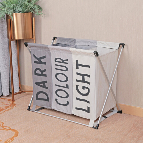 Aluminium Foldable Laundry Sorter Triple Section Light & Dark Colour