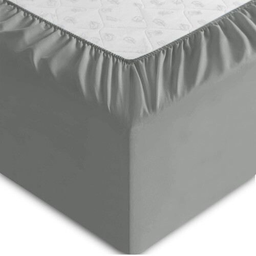 (Double, Grey) Poly Cotton Fitted Bed Sheet 25cm Deep Luxury Soft 2