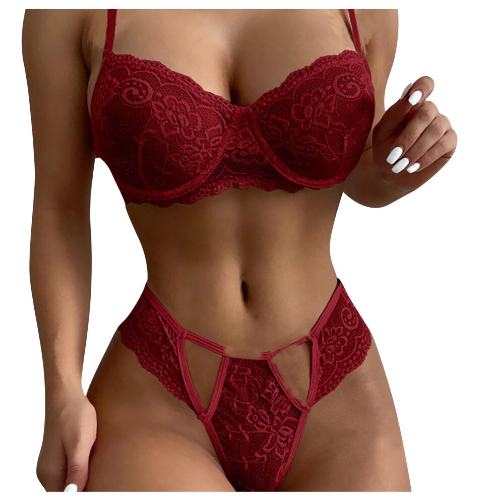 (Red, XL) Sexy Lace Set for Women Plus Size Eyelesh Nightwear Bra and Panty Set Soft 2 Piece Green S-image-OPC-PBF62H8-NEW