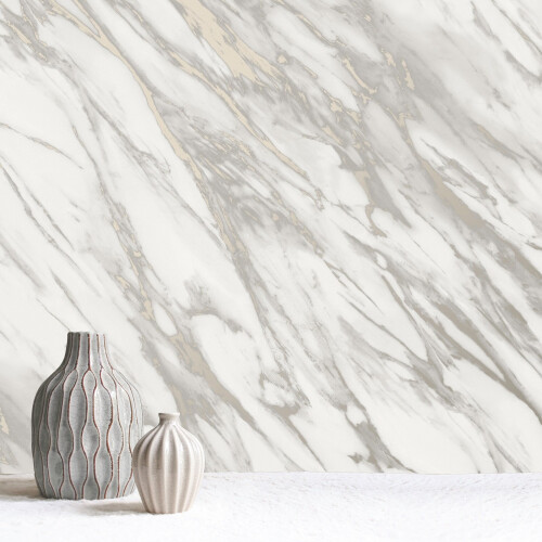 (White 284392) Rasch Realistic Marble Effect Metallic Wallpaper 1