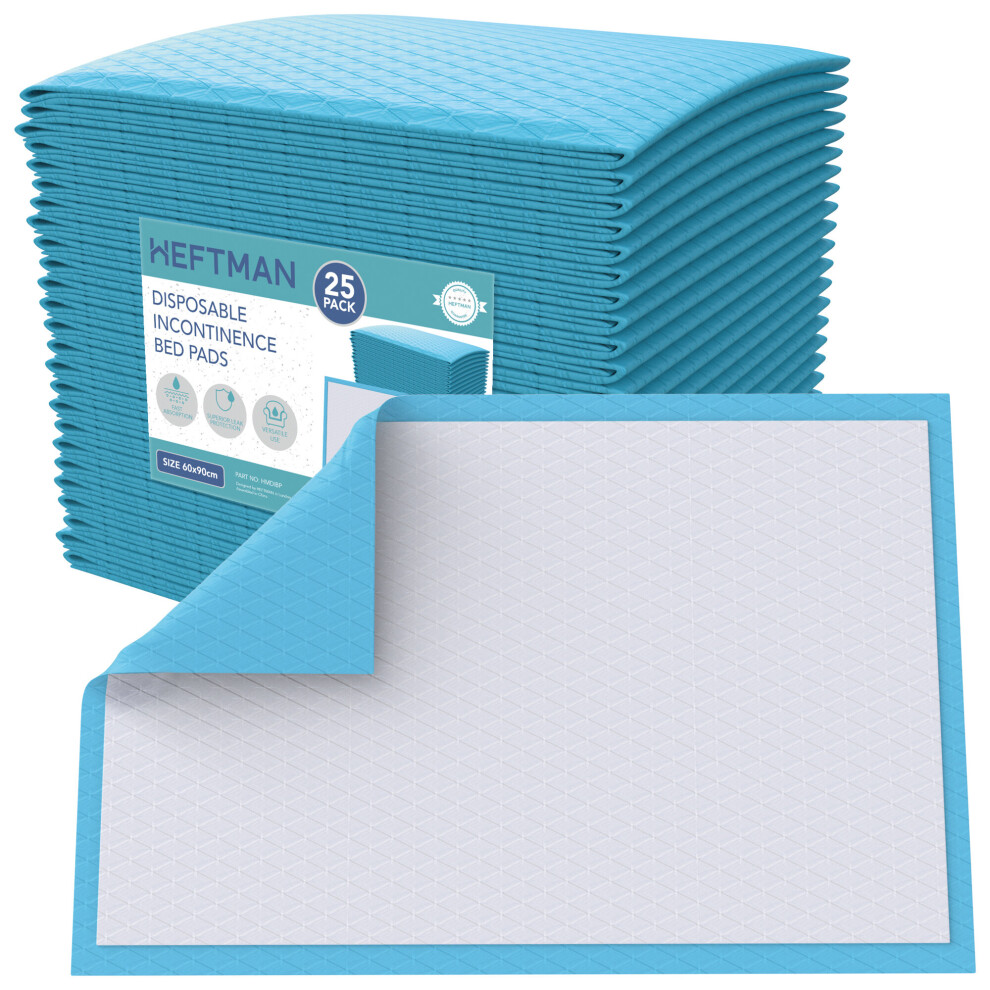 Heftman Disposable Incontinence Bed Sheets - 25Pcs Bed Mats, Incontinence Pads For Bed, Absorbent Pads For Mattress, Chair & Sofa, Bed Pads For