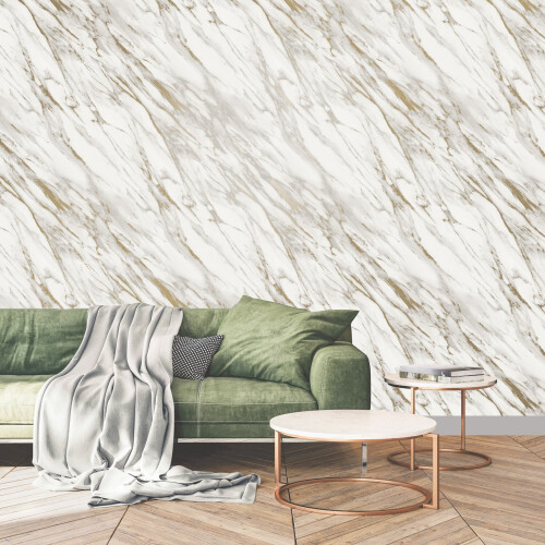 (White 284392) Rasch Realistic Marble Effect Metallic Wallpaper 2