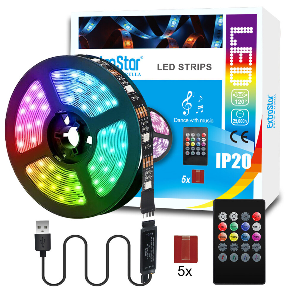 ExtraStar LED Strips Light with remote control, USB powered, Length:3M