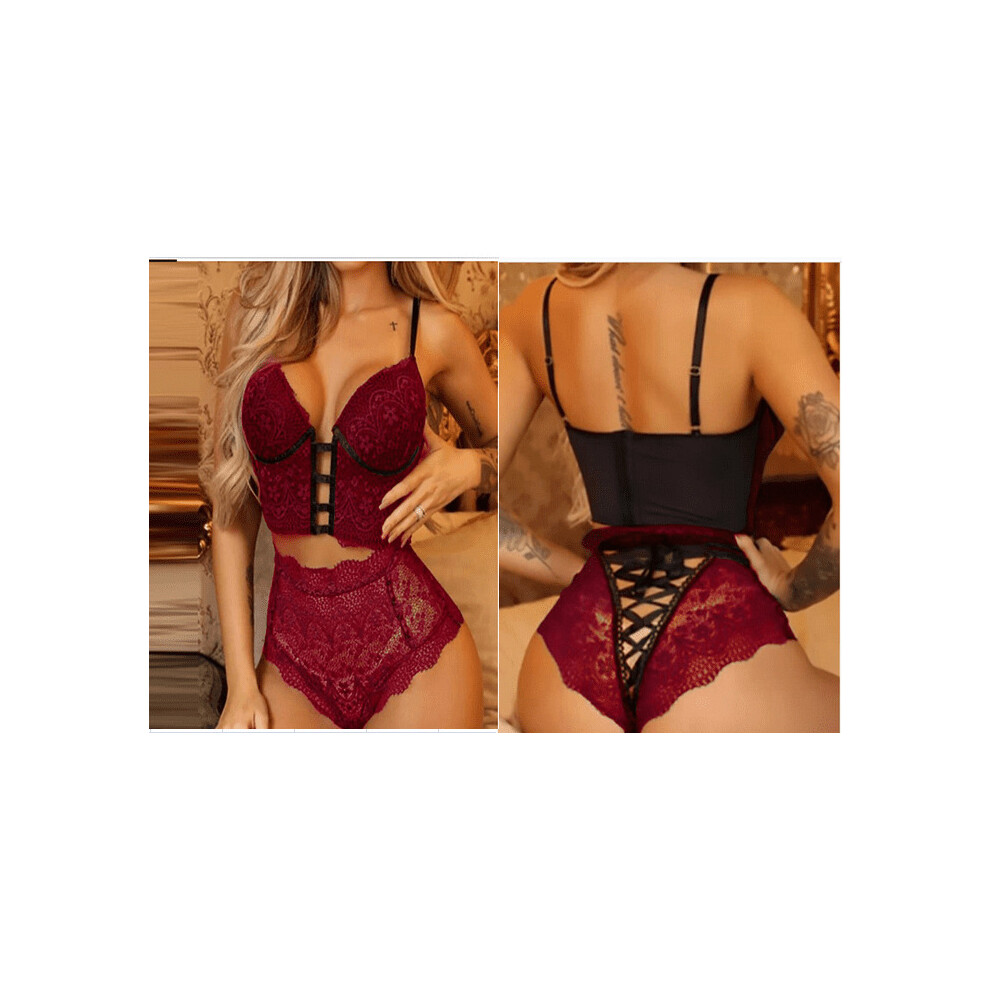 (Pink, S) Women Sexy Set Female Lace Bra and High-waisted Panty Set 2 Piece Outfits Set-image-OPC-PBF65WP-NEW