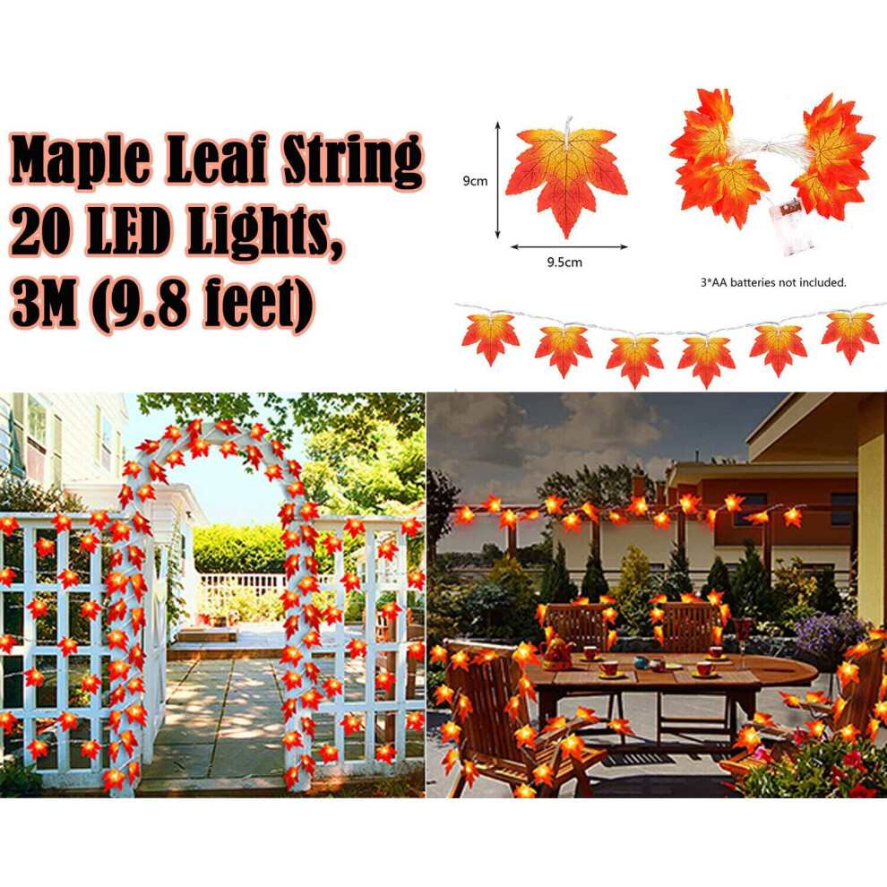 LED Lights Autumn Fall Maple Leaves Fairy String Leaf Lamp Garland 3M