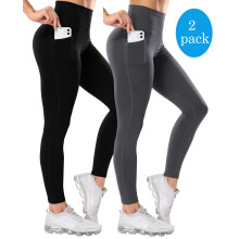 (Black+grey, XL) 3 Pack High Waist Yoga Pants with Pockets Leggings for Women Running Workout Tights