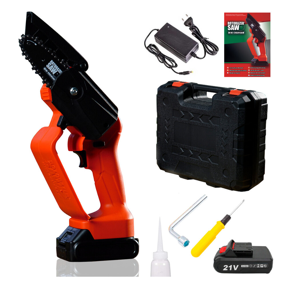 Portable and Lightweight Chainsaw Rotorazer Mini Chainsaw, Hand protection, Cordless and Powerful, Battery incorporated