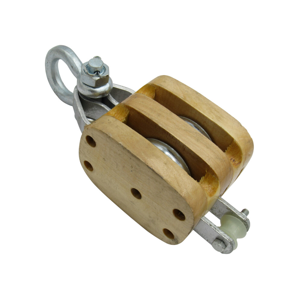 1.1 Ton 6" Double Wood Block With Shackle - 19Mm Wire Rope Wooden 600988482548