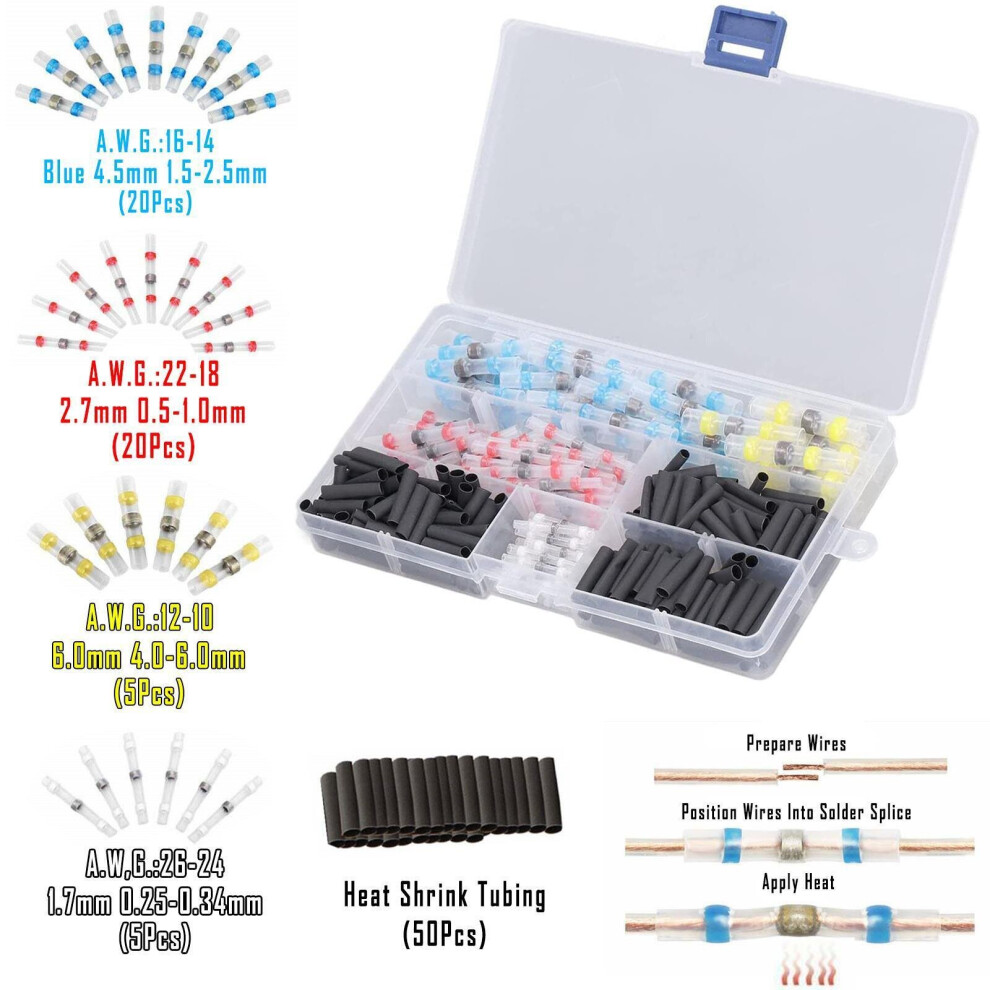 100Pcs Waterproof Solder Seal Sleeve Heat Shrink Butt Wire Connectors 5059649055815