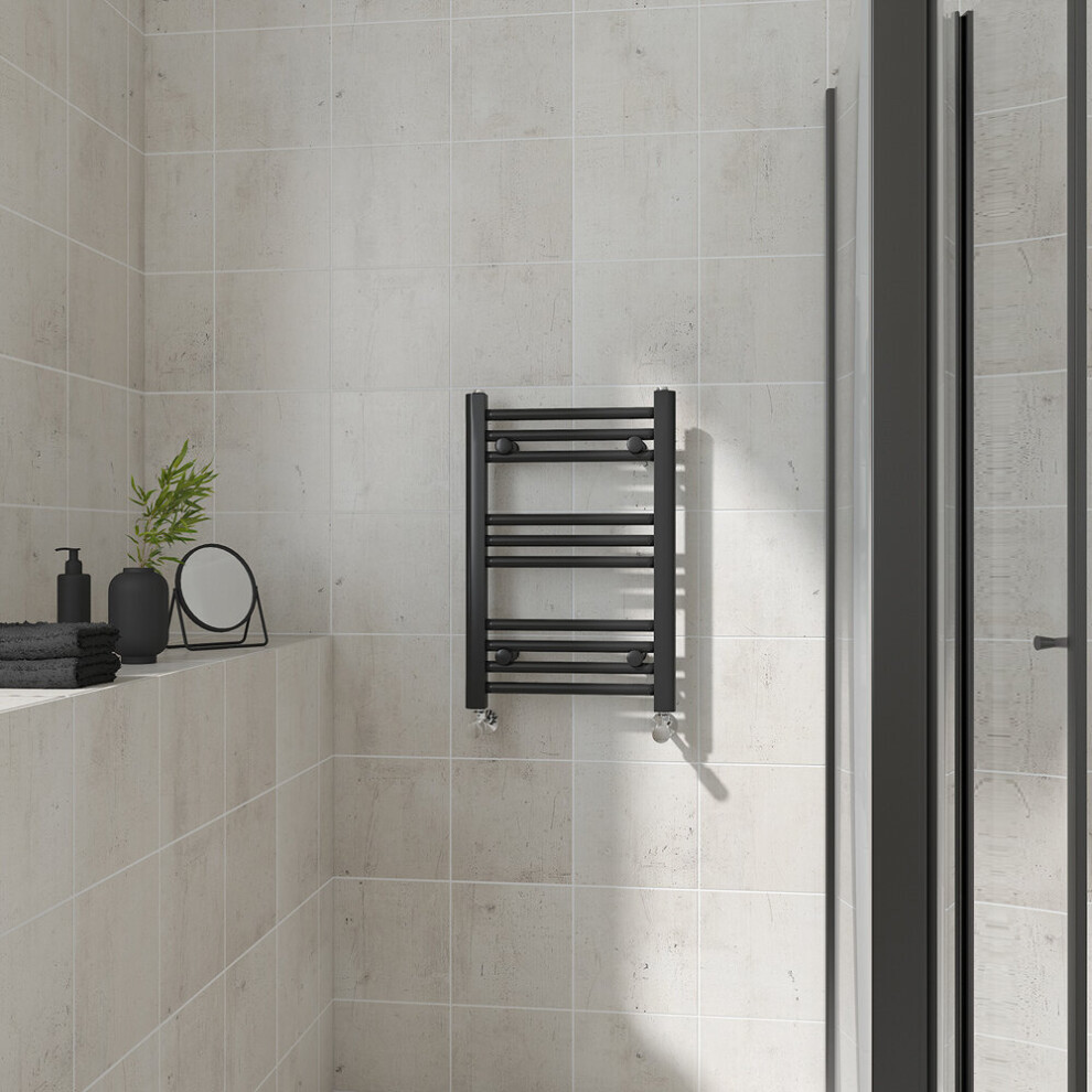 (Straight, 600x400mm) Warmehaus Heated Towel Rail Black Bathroom Ladder Style Radiator Central Heating