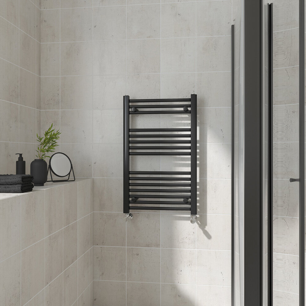 (Straight, 800x500mm) Warmehaus Heated Towel Rail Black Bathroom Ladder Style Radiator Central Heating