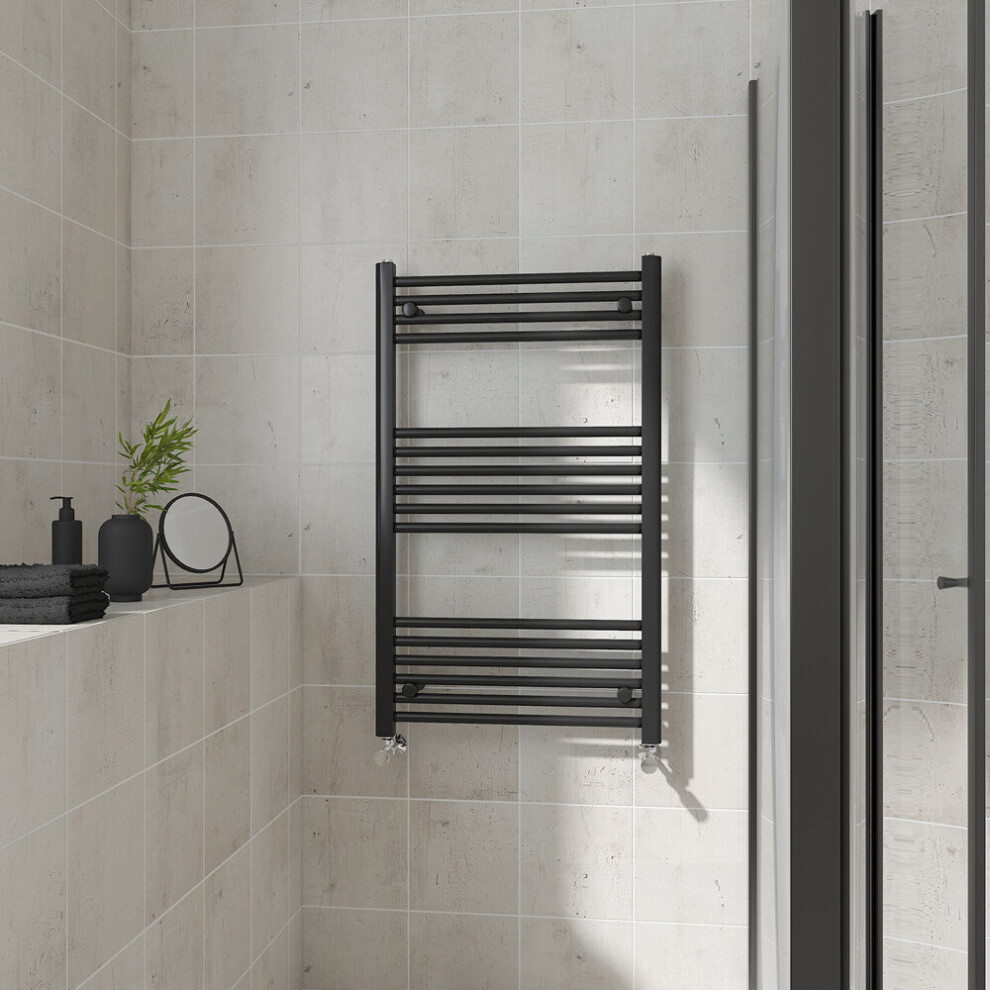 (Straight, 1000x600mm) Warmehaus Heated Towel Rail Black Bathroom Ladder Style Radiator Central Heating