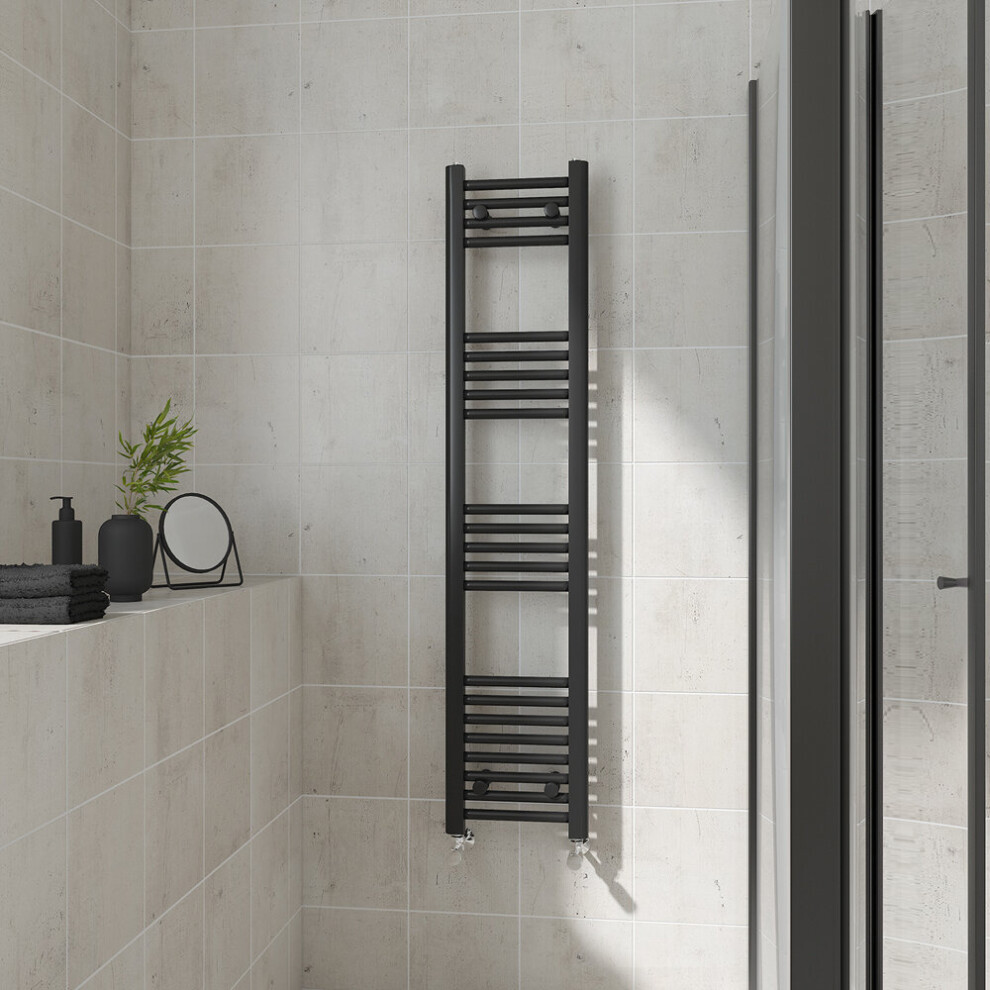 (Straight, 1400x300mm) Warmehaus Heated Towel Rail Black Bathroom Ladder Style Radiator Central Heating