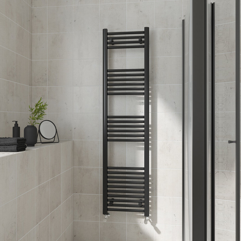 (Straight, 1600x400mm) Warmehaus Heated Towel Rail Black Bathroom Ladder Style Radiator Central Heating