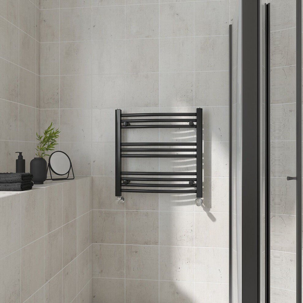 (Curved, 600x600mm) Warmehaus Heated Towel Rail Black Bathroom Ladder Style Radiator Central Heating