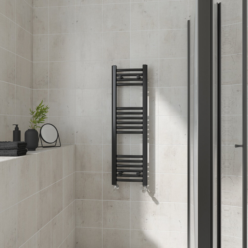 (Curved, 1000x300mm) Warmehaus Heated Towel Rail Black Bathroom Ladder Style Radiator Central Heating