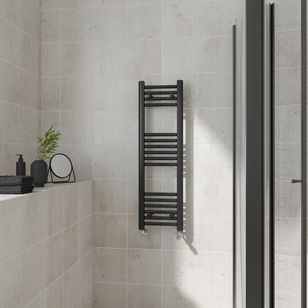 (Straight, 1000x300mm) Warmehaus Heated Towel Rail Black Bathroom Ladder Style Radiator Central Heating