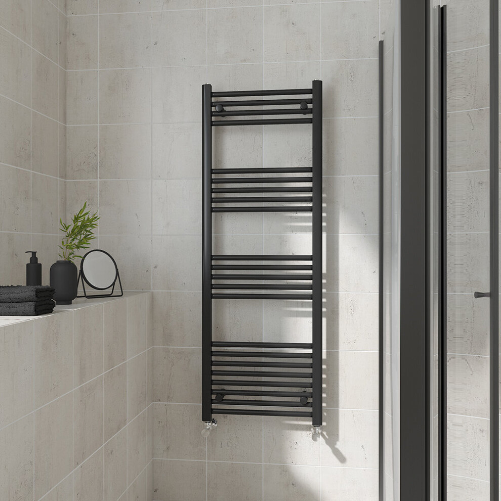 (Straight, 1400x500mm) Warmehaus Heated Towel Rail Black Bathroom Ladder Style Radiator Central Heating